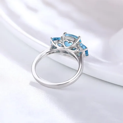 Miniatura 4 de supermodel 925 Sterling Silver Solitaire 3 Stone Statement Ring for Women 4 Cttw 8MM Natural Blue Topaz Promise Ring 18K White Gold Plated Size 6