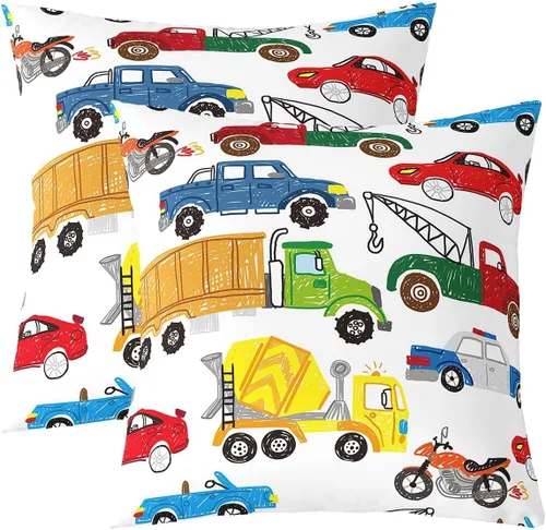 Miniatura 21 de Juego de 2 fundas de almohada de construcción de 16 x 16 pulgadas, fundas de almohada suaves para camiones, fundas de cojín para sala de estar