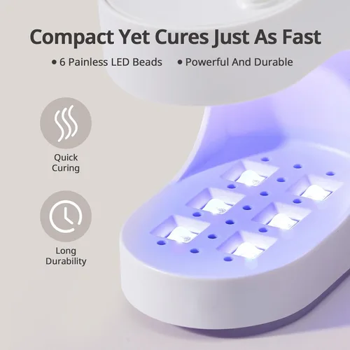 Miniatura 2 de BTArtboxnails Práctica mini lámpara de uñas – Lámpara de uñas LED UV de secado rápido para uñas de gel, luz de uñas de 6 W con 2 temporizadores