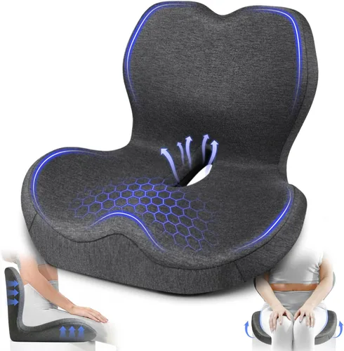 Cojín de asiento con soporte de espalda, almohada de apoyo lumbar para silla de oficina, cojín de asiento de automóvil de espuma viscoelástica con