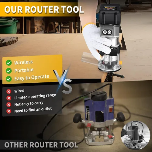 Miniatura 4 de JEXUGK Enrutador Inalámbrico Sin Escobillas, Enrutador de Madera Compacto de 21V con Batería de 2x4.0Ah, Enrutador de Palma Portátil Pequeña con 6