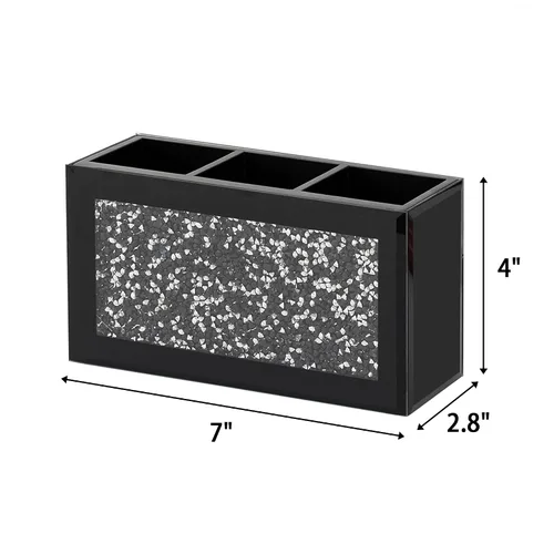 Miniatura 7 de SHYFOY Organizador Portacepillos de Maquillaje Negro, Organizador de Almacenamiento de Cepillos de Cosméticos de 3 Ranuras de Vidrio con Diamante
