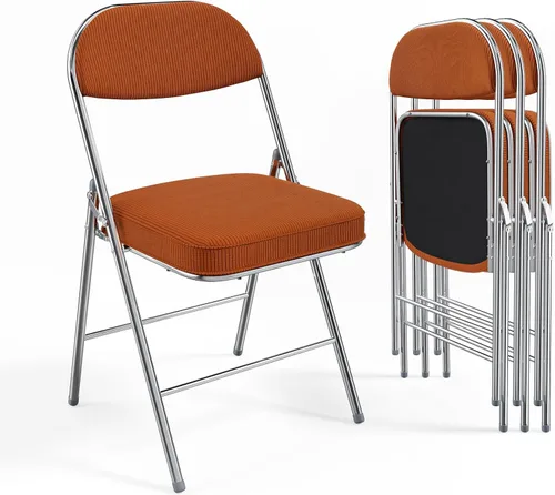 Miniatura 13 de VINGLI Paquete de 2 sillas plegables con asiento y respaldo acolchados, marco de metal, tela de pana duradera, capacidad de 350 libras, juego de 2
