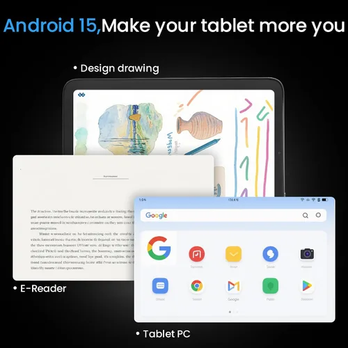 Miniatura 7 de Tableta de 10.1", Android 15,10.1 pulgadas en la celda, 20GB (8+12) RAM 128GB ROM, batería 1280x800,6000mAh, Bluetooth, cámara dual, GMS, WiFi