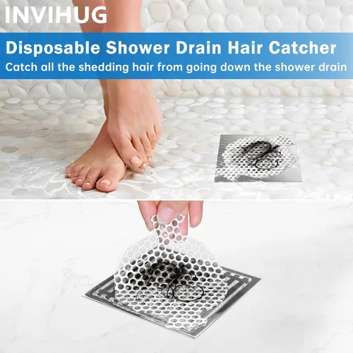 Miniatura 4 de INVIHUG, 25 Pack, Adhesivos de Malla Desechables para Recogedor de Pelo en la Drenaje de Ducha, Recogedor de Pelo Desechable para Drenaje. (Blanco)
