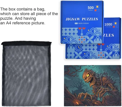Miniatura 7 de Zombie - Rompecabezas de noche de Halloween, material compuesto de madera de papel, con bolsa de almacenamiento e imagen de referencia, fácil