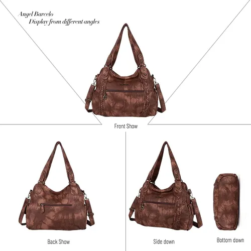 Miniatura 238 de Angel Barcelo - Bolsa de hombro amplia para mujer, diseño Hobo, cuero lavado