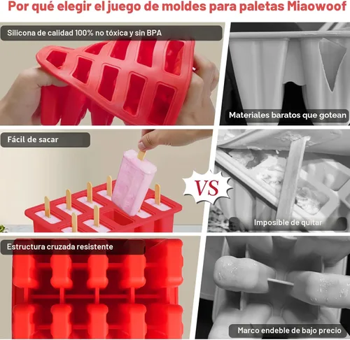Miniatura 3 de Miaowoof Moldes caseros para paletas de hielo, fabricante de paletas de hielo de silicona de 10 cavidades sin BPA, con 50 palitos, 50 bolsas, 10 Rojo