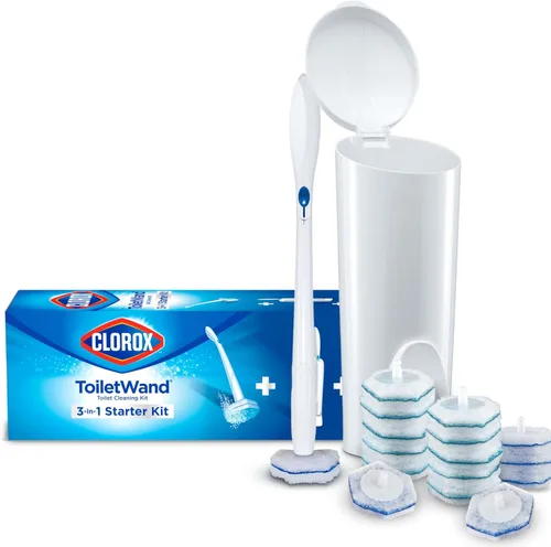 Clorox ToiletWand Limpiador de taza de inodoro - Cepillo de inodoro, estuche de almacenamiento y 16 cabezales de repuesto desinfectantes