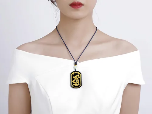 Miniatura 2 de Collar con colgante de jade de nefrita natural con incrustaciones de oro de 22 quilates de buena suerte, joyería de jade, Jade