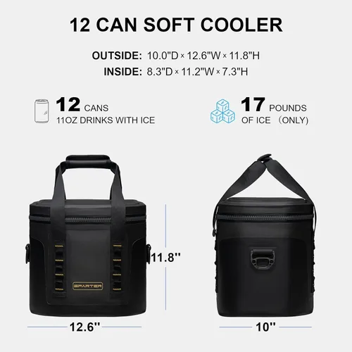 Miniatura 4 de SPARTER Enfriador suave portátil de 12 latas, IP68 Tizip cremallera a prueba de fugas para camping, pesca, playa, aire libre, hielera aislada