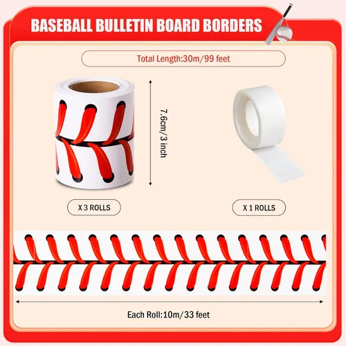 Miniatura 2 de AWIZOM Tablero de anuncios de béisbol de 99 pies, borde recto, con borde recto, decoración de aula para escuela en casa, decoración de fiesta