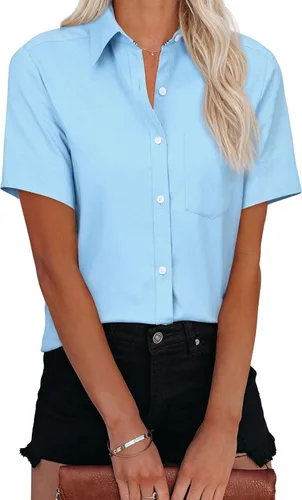 Miniatura 7 de Womens Short Sleeve Button Down Shirts Stretch Oxford Shirts Cotton Dress Shirt Collared Blouse Formal Work Tunic Tops