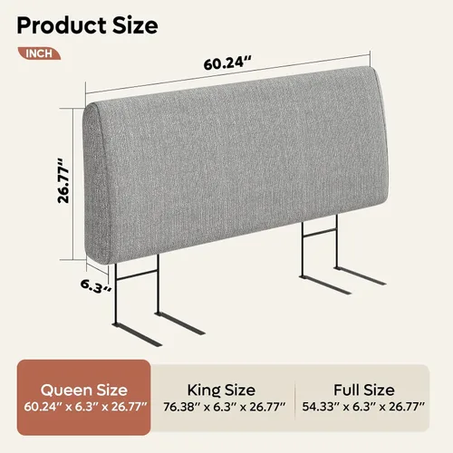 Miniatura 2 de Pinmoco Cabecero tapizado moderno para cama tamaño Queen, altura ajustable y cabecero ergonómico, fácil de montar, resistente y duradero, acabado