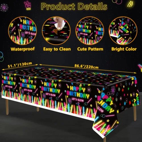 Miniatura 7 de 241 piezas de suministros para fiestas de neón brillante, juego de vajilla de neón brillante, globos de neón que brillan en la oscuridad, pancarta