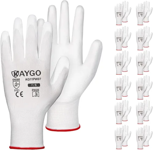 Miniatura 33 de KAYGO KG11PB - Guantes de seguridad con revestimiento delgado de poliuretano, tejido sin costuras, agarre suave en palma y dedos, para trabajo Verde