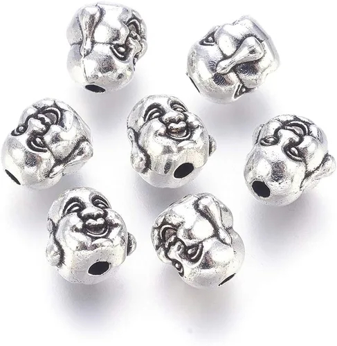 Miniatura 15 de Craftdady 60 cuentas espaciadoras de cabeza de Buda tibetano, 3 colores, cuentas de metal espiritual budista de 10-11x9-0.394 in de doble cara