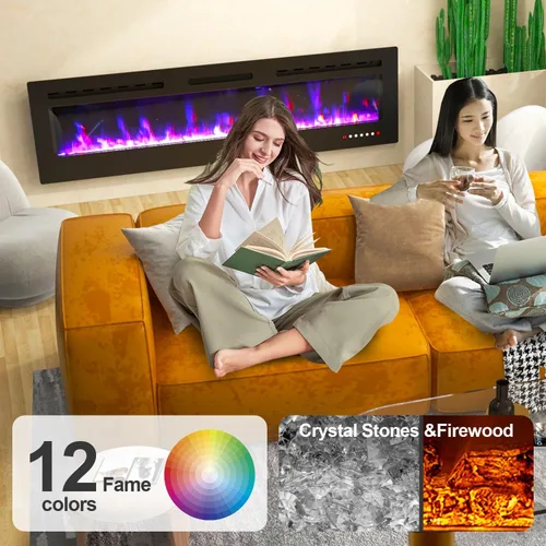 Miniatura 6 de Chimenea eléctrica de 60 pulgadas montada en la pared y empotrada con control remoto, inserciones de chimenea de pared ultrafinas de 750 W/1500 W