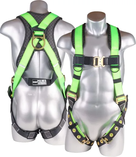 Miniatura 7 de Palmer Safety - Arnés de seguridad de cuerpo completo con ajuste de 5 puntos, anillo en D dorsal, piernas con ojales, dos anillos en D laterales e
