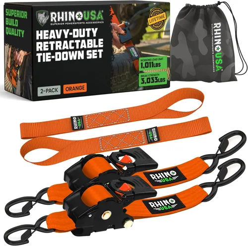 Miniatura 17 de Rhino USA Correas de carraca retráctiles (paquete de 2) - 2 pulgadas x 3 metros (1,376 kg de fuerza de rotura) - Correas de amarre auto-retractiles