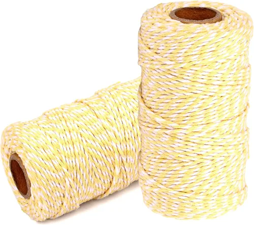 Miniatura 28 de Cuerda de algodón para panaderos: 2 rollos de cordel para envolver regalos de manualidades, hilo de oro de 656 pies, hilo blanco para cocina 24