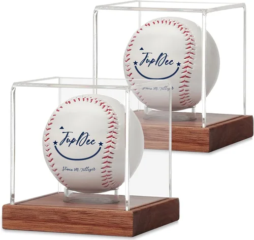 Estuche de exhibición de béisbol JupDec, soporte de béisbol de cubo transparente con base de madera, caja de soporte de autógrafos de béisbol para