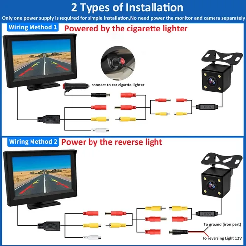 Miniatura 2 de Cámara de respaldo con monitor de 5 pulgadas, ángulo de vista amplia de 170 grados, visión nocturna, impermeable, sistema de cámara de vista trasera