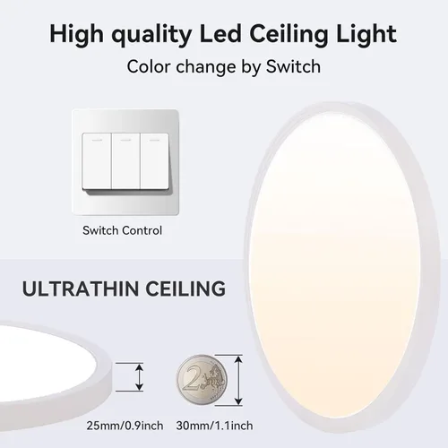 Miniatura 5 de Paquete de 6 luces LED de techo de 12 pulgadas, 3200 lm, 28 W, 3 colores intercambiables (3000 K/4000 K/6000 K), 120 V de montaje en superficie
