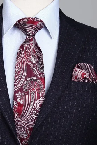 Miniatura 4 de HISDERN Corbatas para hombre, corbata de cachemira y bolsillo cuadrado tejido clásico floral para hombre, corbata de fiesta de boda
