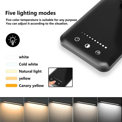 Miniatura 2 de Lámpara de escritorio LED White Crown, lámpara de mesa regulable, lámpara de lectura con puerto de carga USB, 5 modos de iluminación, control Negro