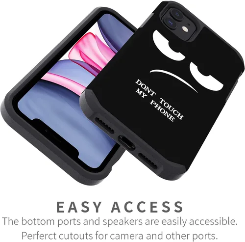 Miniatura 3 de Funda para iPhone 11, bonita funda [Don't Touch My Phone] a prueba de golpes de doble capa resistente de silicona protectora de plástico para niñas