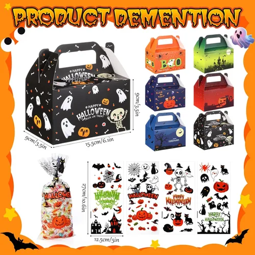 Miniatura 2 de ReliThick Paquete de 80 cajas de golosinas de Halloween con bolsas de celofán, cajas de dulces de galletas para golosinas de fantasma, bolsa