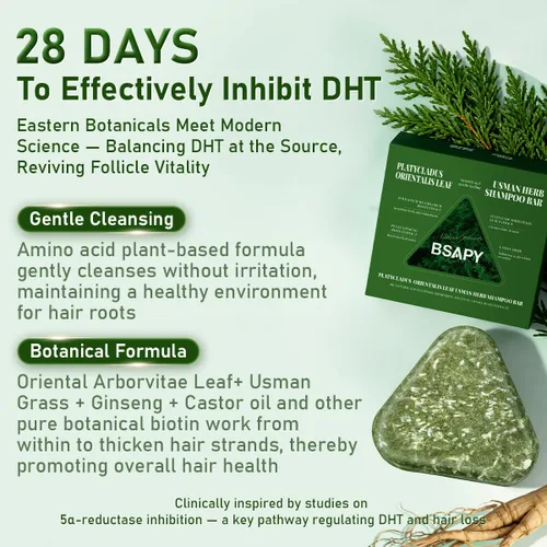 Miniatura 2 de Barra de champú antipérdida de cabello – Bloqueador DHT con polígono, ginseng y árbol de té, fortalece las raíces, reduce la caída del cabello
