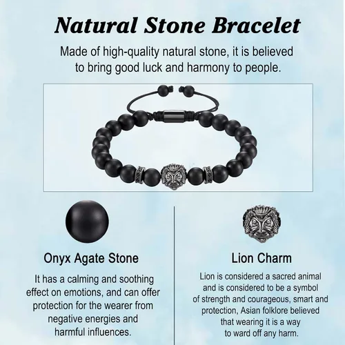 Miniatura 4 de HGDEER Regalos del día del padre para papá, padrastro, abuelo, tío, marido, novio, hijo, hermano, ágata negra y ojo de tigre, pulsera de piedra