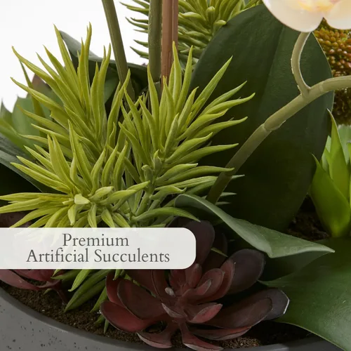 Miniatura 4 de CG Hunter Planta de orquídea sintética con suculentas, soporte de exhibición de flores artificiales de alta calidad para interiores de 23 pulgadas