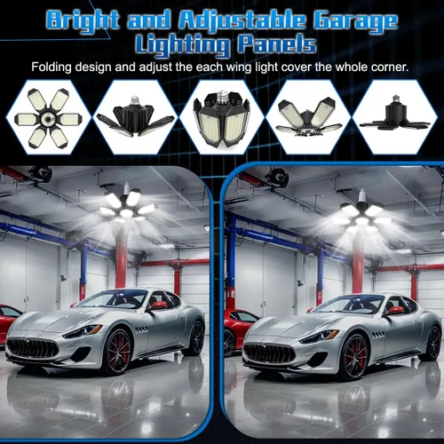 Miniatura 3 de Luz de Garaje – Bombilla de garaje súper brillante de 15000LM, equivalente a 150 W, rosca E26 con 6 paneles deformables, 6500K, luces LED de taller