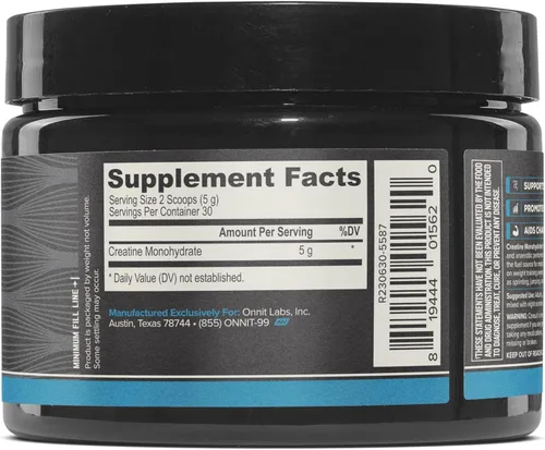 Miniatura 2 de ONNIT Polvo de monohidrato de creatina, IGEN(TM) probado sin OMG, 0.18 oz de creatina premium para fuerza muscular, potencia y masa magra, apoya