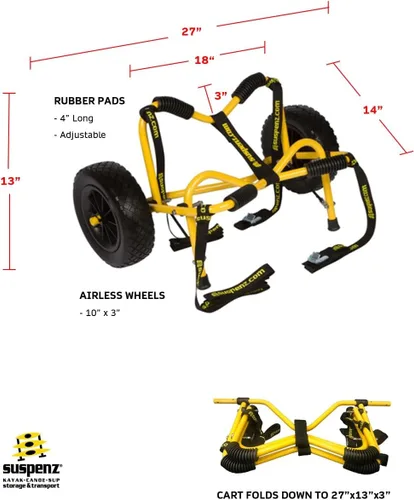 Miniatura 3 de Suspenz Remolque de transporte de canoa para kayak, carrito de kayak DLX, carrito con ruedas y correas sin aire, capacidad de peso de 150 libras