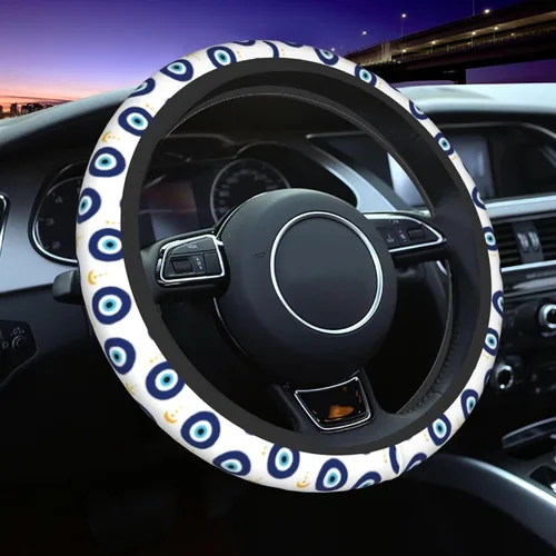 Funda para volante MINIOZE de ojos malvados azules con luna mágica, accesorios para automóvil, linda para mujeres y niñas, universal de 15 pulgadas,