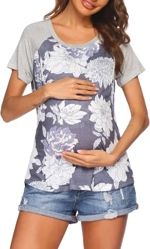 Miniatura 3 de Ekouaer Camisetas de maternidad para mujer, manga raglán, doble capa, para embarazo, verano
