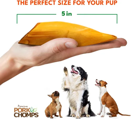 Miniatura 4 de Pork Chomps Masticables de piel de cerdo asada para perros, formas de oreja de 5 pulgadas, 1.6 onzas (paquete de 1)