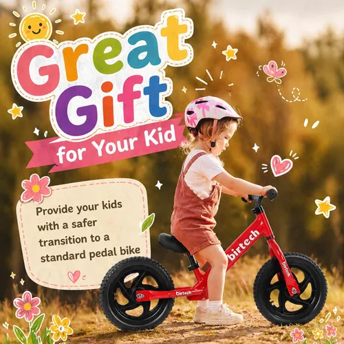 Miniatura 6 de Bicicleta de equilibrio Birtech para niños de 2 a 5 años, bicicleta de 12 pulgadas para niños pequeños, bicicleta de entrenamiento sin pedal, Rojo