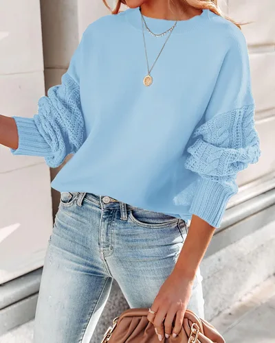 Miniatura 8 de ZESICA Women's 2024 Fall Long Sleeve Crew Neck Solid Color Cable Knit Chunky Casual Oversized Pullover Sweater Tops