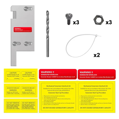 Miniatura 6 de Kit de bloqueo de generador compatible con interruptor principal vertical cuadrado D de 150 o 200 amperios, espaciado de 3 1/4 a 4 pulgadas entre
