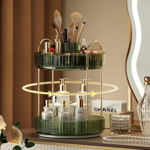 Miniatura 15 de YCIA&DONE Organizador de maquillaje giratorio para tocador, almacenamiento de maquillaje de gran capacidad, estante para el cuidado de la piel