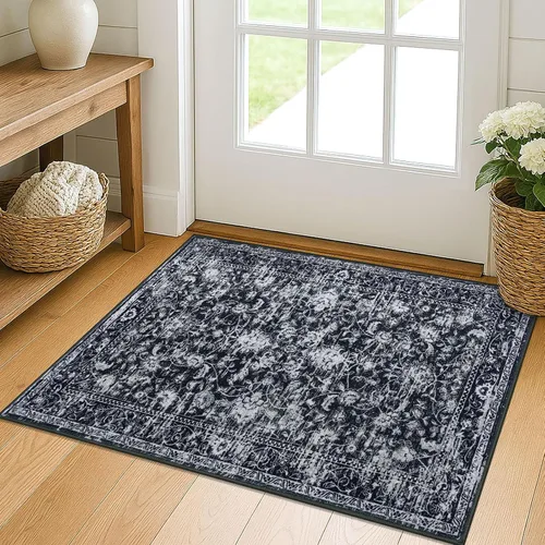 Miniatura 40 de KILOCOCO Alfombra lavable de 2 x 3 para entrada, estampado floral vintage, suave, antideslizante, azul, alfombras de cocina, tapete