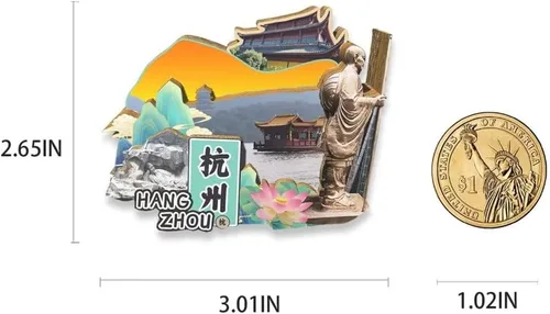 Miniatura 3 de China Hangzhou imán de nevera imán de madera 3D monumentos viajes coleccionables recuerdos decoración hecho a mano2