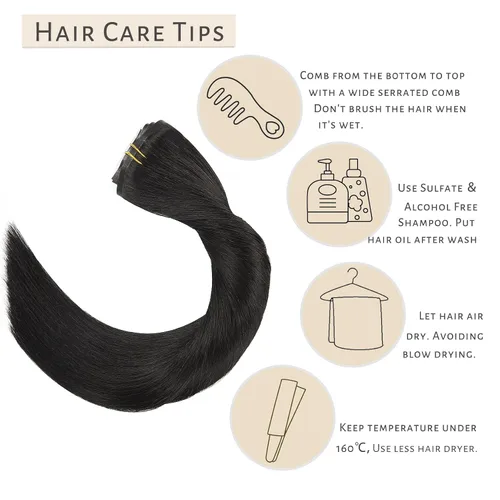 Miniatura 3 de Caliee Extensiones de cabello humano real con pinzas, 14 pulgadas, invisibles y sin costuras, extensiones de cabello humano con clip, color negro