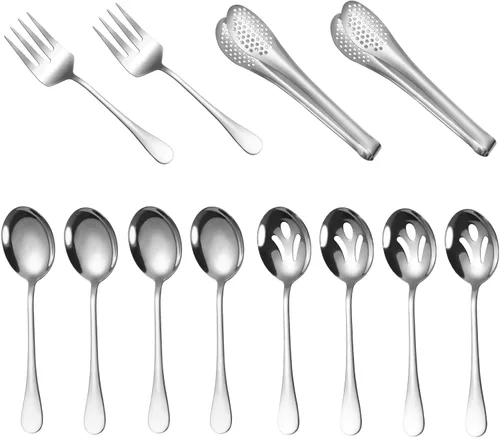 Miniatura 7 de Utensilios de servir de acero inoxidable, juego de 8 piezas con cucharas de servir, tenedor de servir, cucharón de sopa, servidor de lasaña