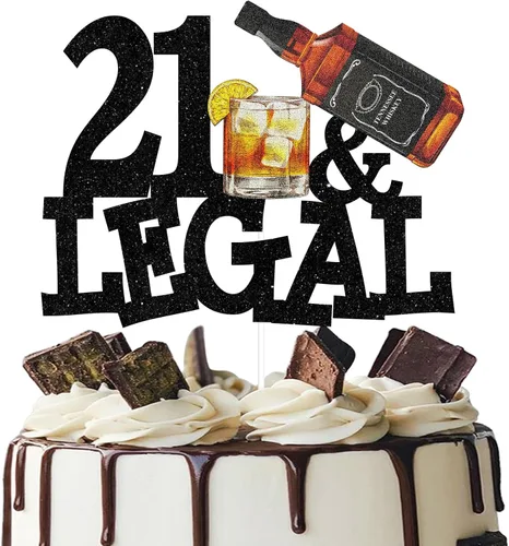Decoración para pastel de cumpleaños 21 y legal de 21 años, decoración legal para tartas de cumpleaños de 21 años, decoración de pastel de whisky